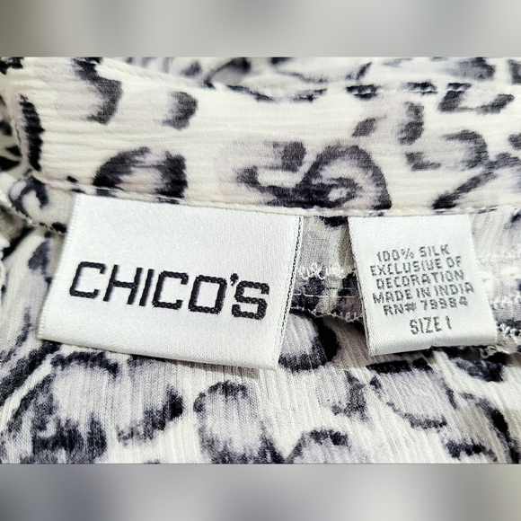 Chico’s Woman 100% Silk Animal Print Tunic Top Size 1 Large Beaded Embellished - Picture 12 of 14